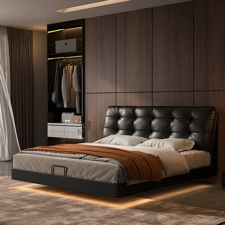 大黑熊真皮床卧室头层牛皮意式极简全真皮豪华高端大床1.5米1.8米