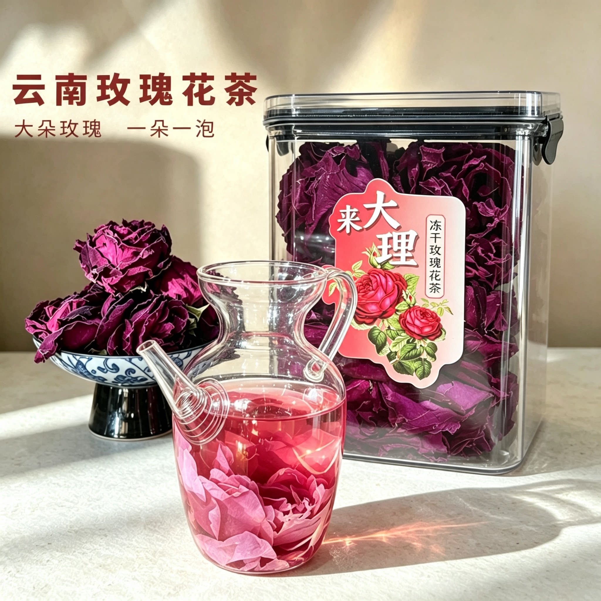 冻干玫瑰云南花茶大朵正品罐装礼盒泡水特产玫瑰云南特产无硫团购