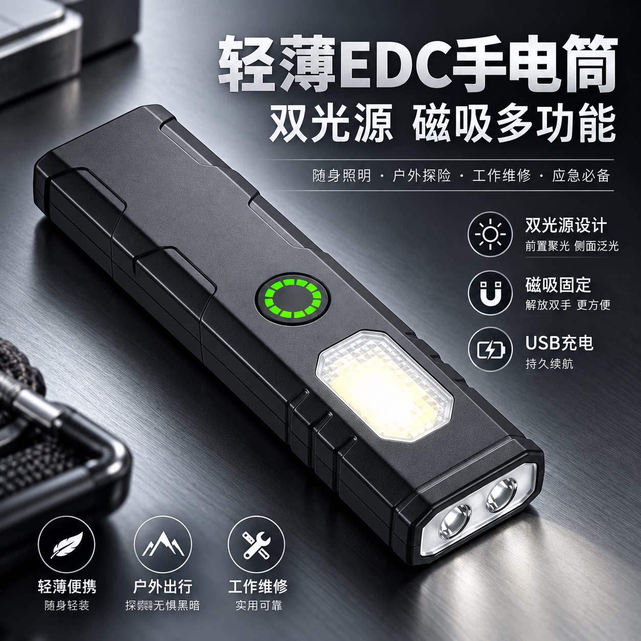 超亮磁吸钢夹充电维修手电筒