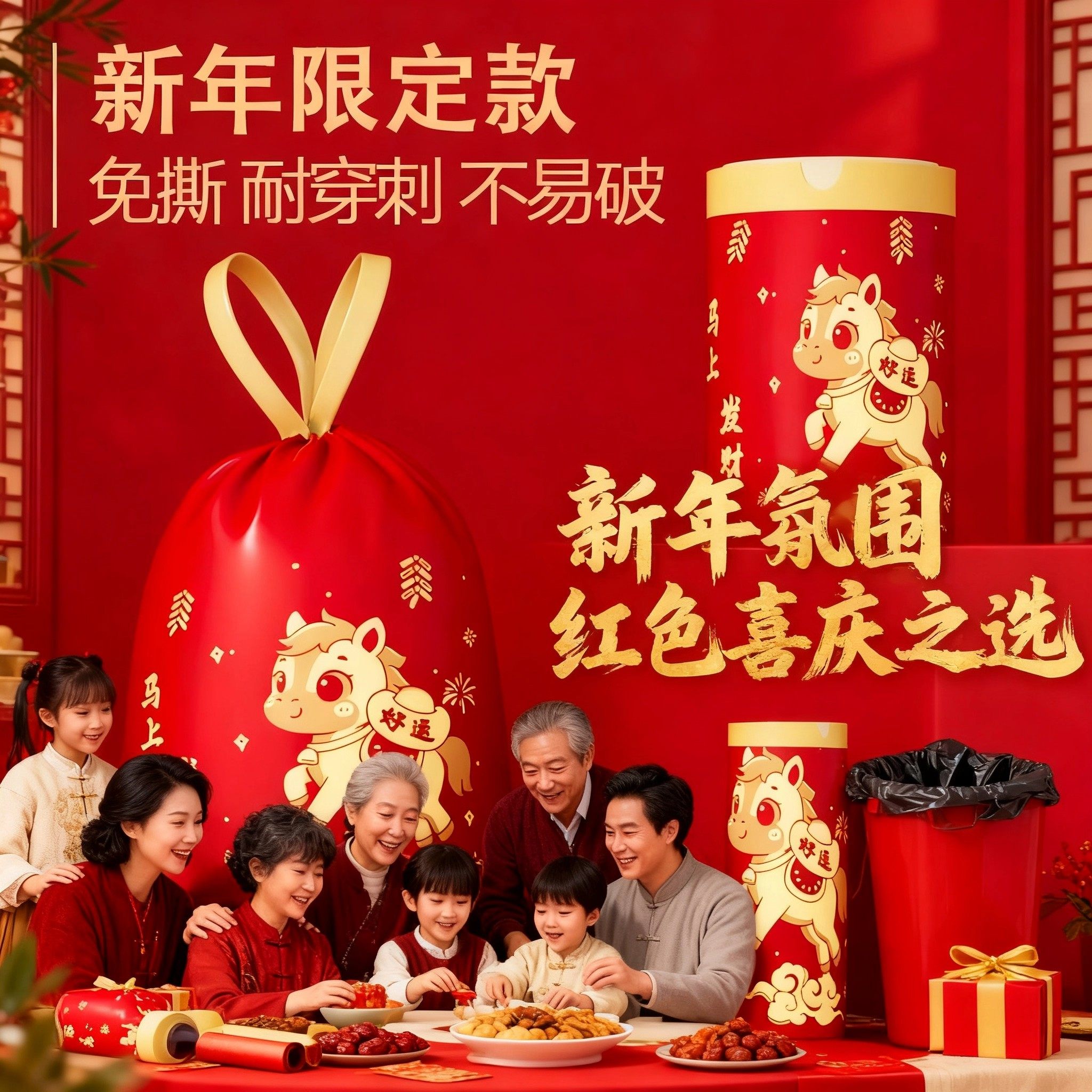 【加大加厚】马上发财中国红免撕