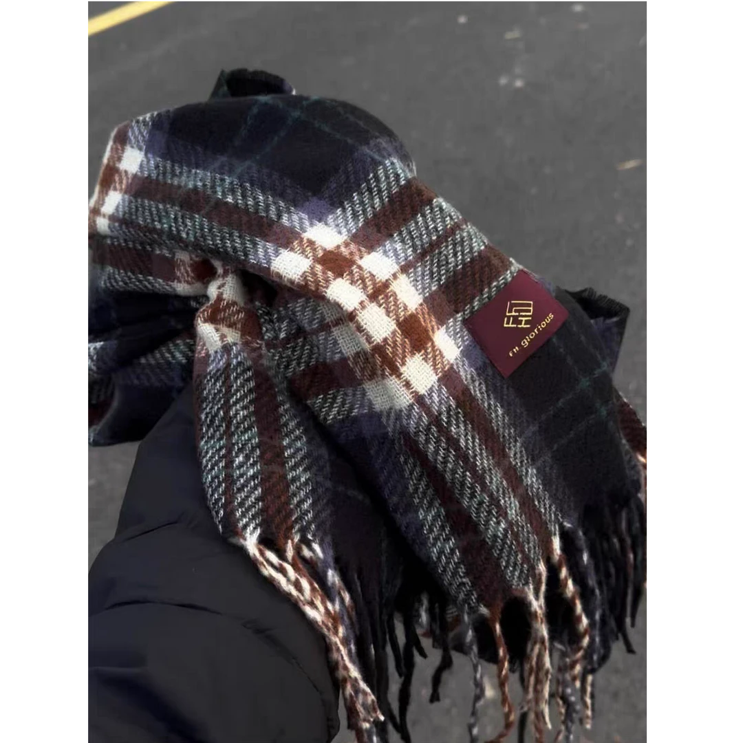 2025新款干枯玫瑰粉格子围巾保暖高级感玫瑰粉女冬季韩系学生围脖