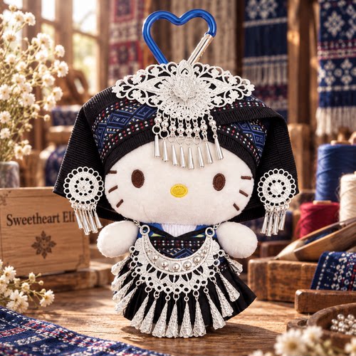 正版HelloKitty民族风毛绒包挂件流苏钥匙扣装饰闺蜜礼物车载