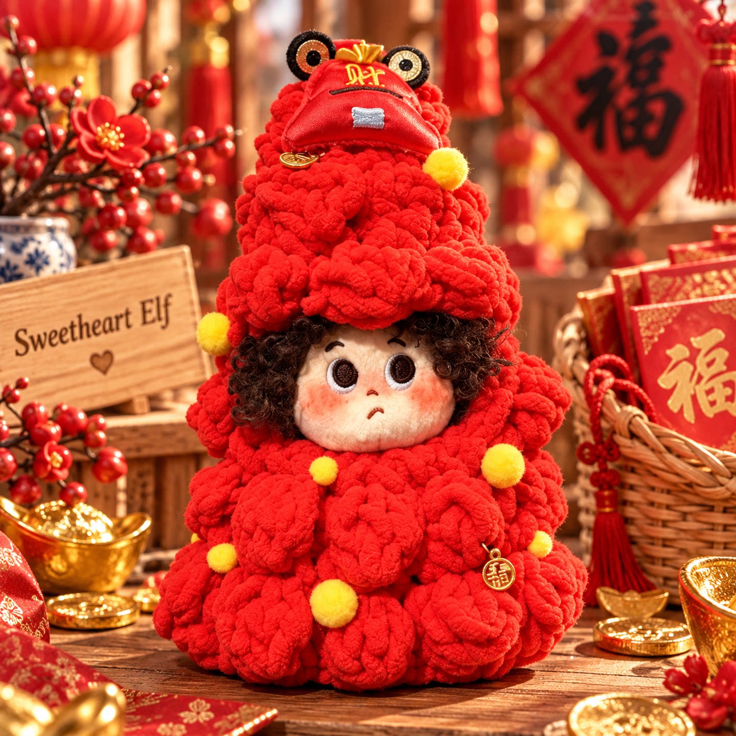 新年红色毛绒卡通包挂件可爱公仔钥匙扣氛围感礼物桌面装饰车载