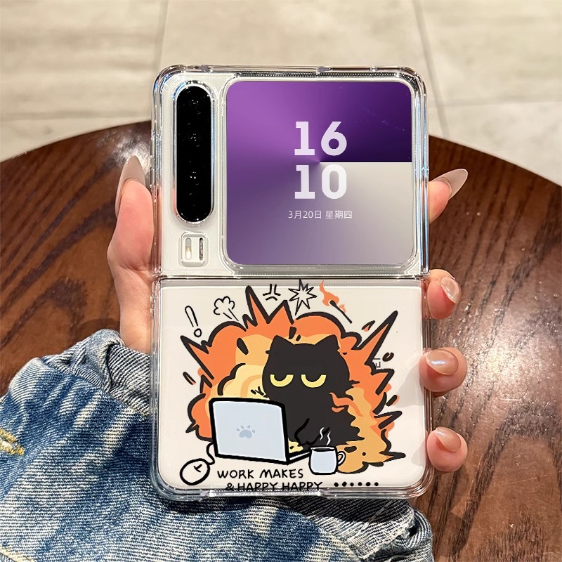 适用华为purax手机壳新款上班黑猫PuraX典藏版折叠屏保护套pura外壳高级感全包防摔透明超薄创意小众女款