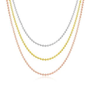 18K金项链女款Au750镭射珠珠链白金黄金玫瑰金锁骨链条不掉色素链