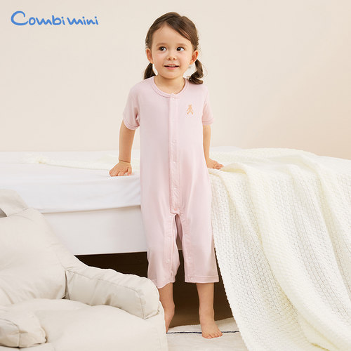 康贝Combi mini夏季新款婴幼童可爱的泰迪熊短袖连体服爬爬服