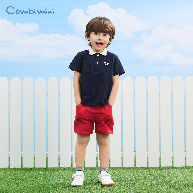 康贝Combi mini2026夏季新款婴幼童针织儿童POLO短袖(鲸鱼提花)