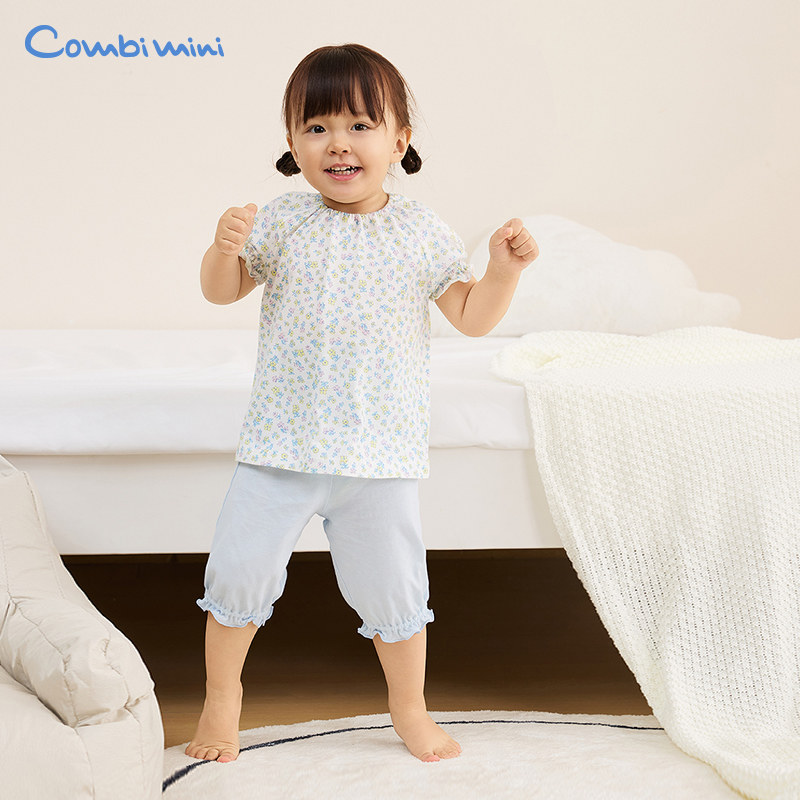 康贝Combi mini春夏季新款婴幼女童棉质短袖高腰护肚居家睡衣套