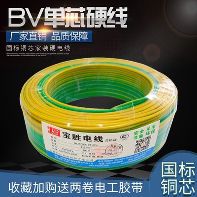 宝胜牌铜线BV25家用4装饰6接地线10平方硬铜芯电缆线国标电线15