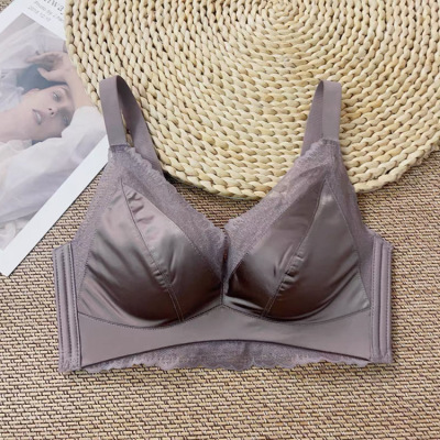 薄杯无痕缎面性感蕾丝内衣女无钢圈聚拢上托女士文胸罩收副乳透气