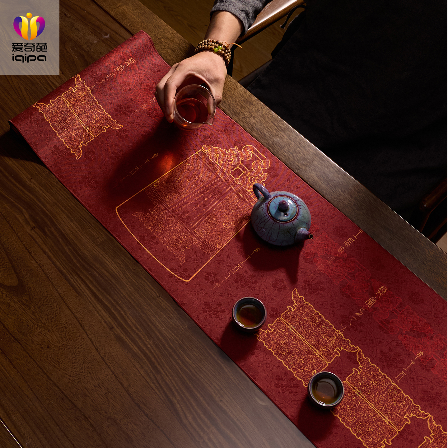 爱奇葩 原创钟声回响中式复古桌旗茶席茶旗高级防水茶台茶桌垫布