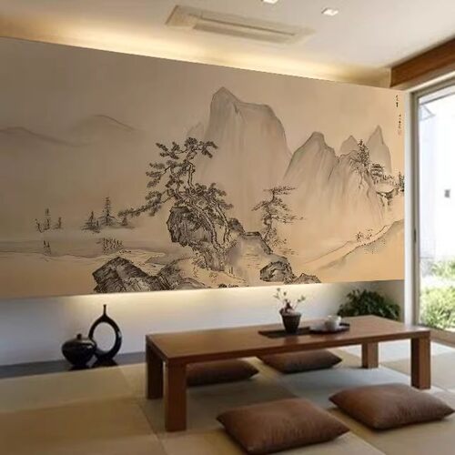 新中式山水壁布电视背景墙壁纸