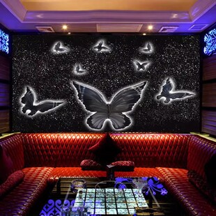 38d立体蝴蝶仿发光背景墙布KTV酒网吧墙装 饰壁画科技感星空顶壁纸