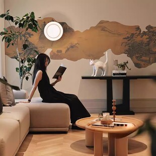 定制宋氏美学无缝墙布中古风意境山水壁画客厅卧室背景墙玄关墙纸