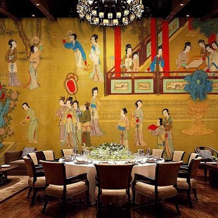汉宫春晓图新中式壁纸仕女图酒店餐厅墙纸汉服古风拍照背景墙壁布