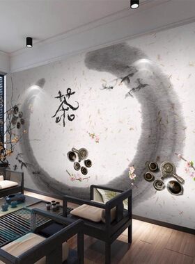 新中式茶室壁布背景墙装饰壁纸