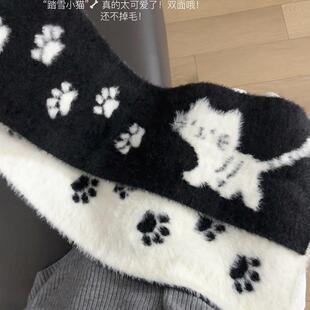 小猫围巾女秋冬围脖护颈水貂绒针织保暖可爱韩系披肩外搭2025新款
