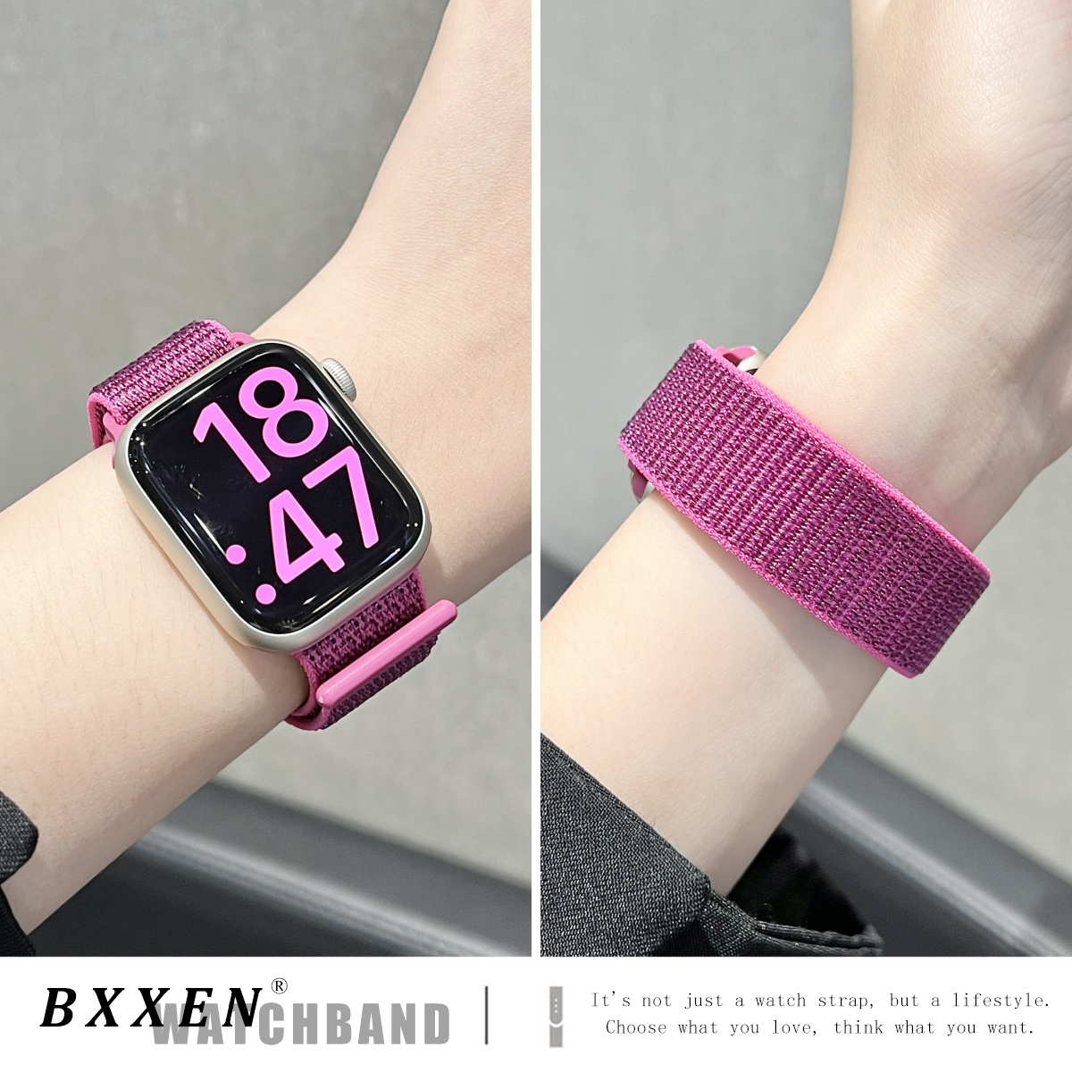 适用苹果s10新款牡丹色手表表带s9尼龙回环手表带iwatch8/7/6/5/4高级感小众运动se代夏季透气ultra男女时尚