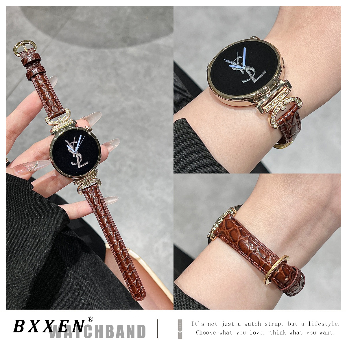 适用华为gt6手表gt5表带新款gt4轻奢半环钻拼鳄鱼纹GT5pro金属拼皮watch5时尚gt3智能手表gt2女士watch4/3pro