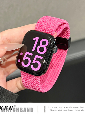 适用苹果手表s11表带applewatch11编织s10磁吸尼龙ultra运动iwatchs87654代手表带夏季透气弹力回环se3男女款