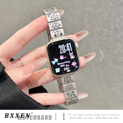 适用苹果s10手表表带新款s9十二生肖金属手表带iwatch8/7/6/5/4可爱个性高级感se代夏季透气ultra男女款小众