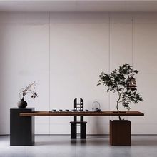 新中式茶台客厅家用茶几现代简约阳台茶桌设计师实木导台绿植茶桌