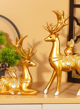 招财鹿摆件高档酒柜装饰品礼品