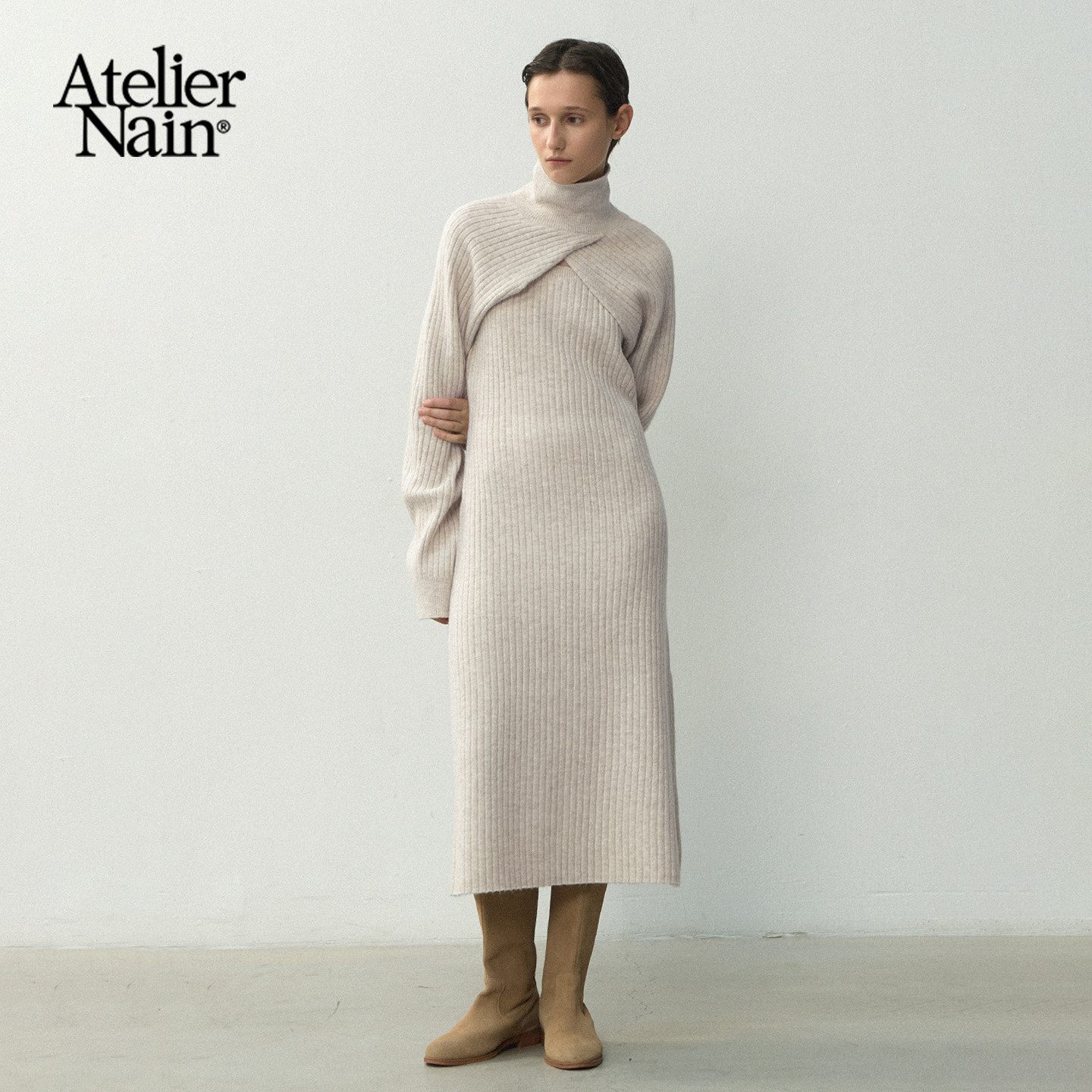 Atelier Nain2025年冬季新款针织连衣裙两件套装小众长款显瘦长裙