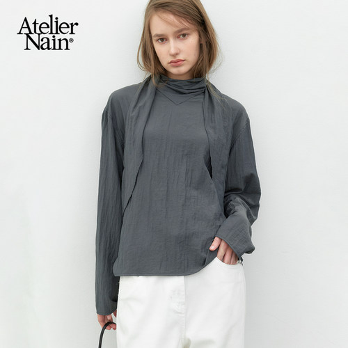 Atelier Nain2026年秋季新款衬衫时尚系带设计感温柔风通勤上衣女