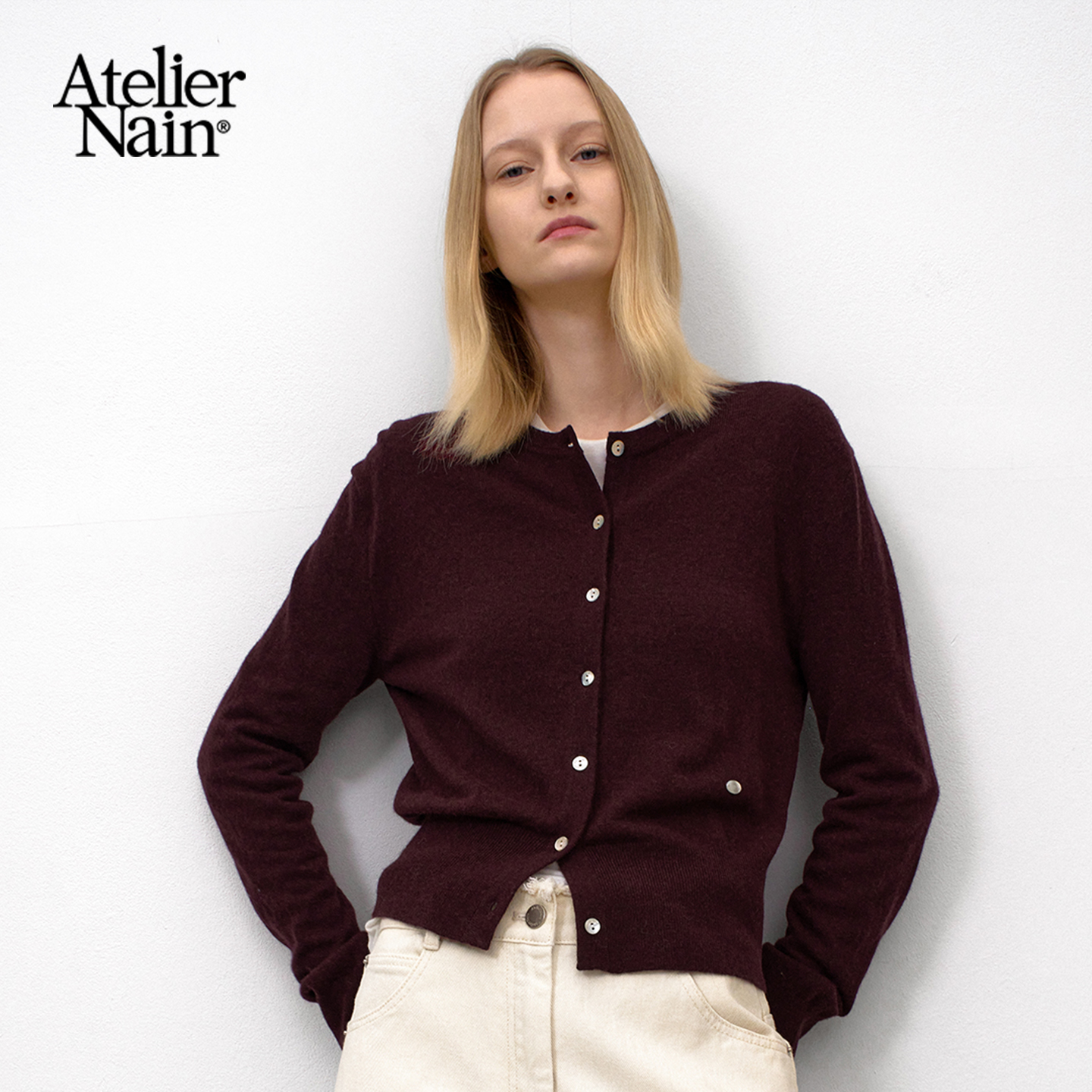 Atelier Nain2025年秋冬新款羊毛开衫韩版圆领毛衣复古针织衫女