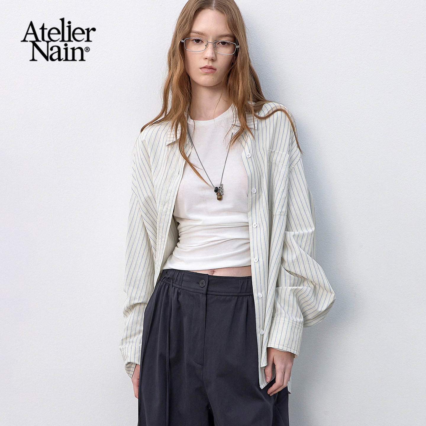 Atelier Nain2026年春季新款宽松条纹衬衫女韩版通勤风老钱风上衣