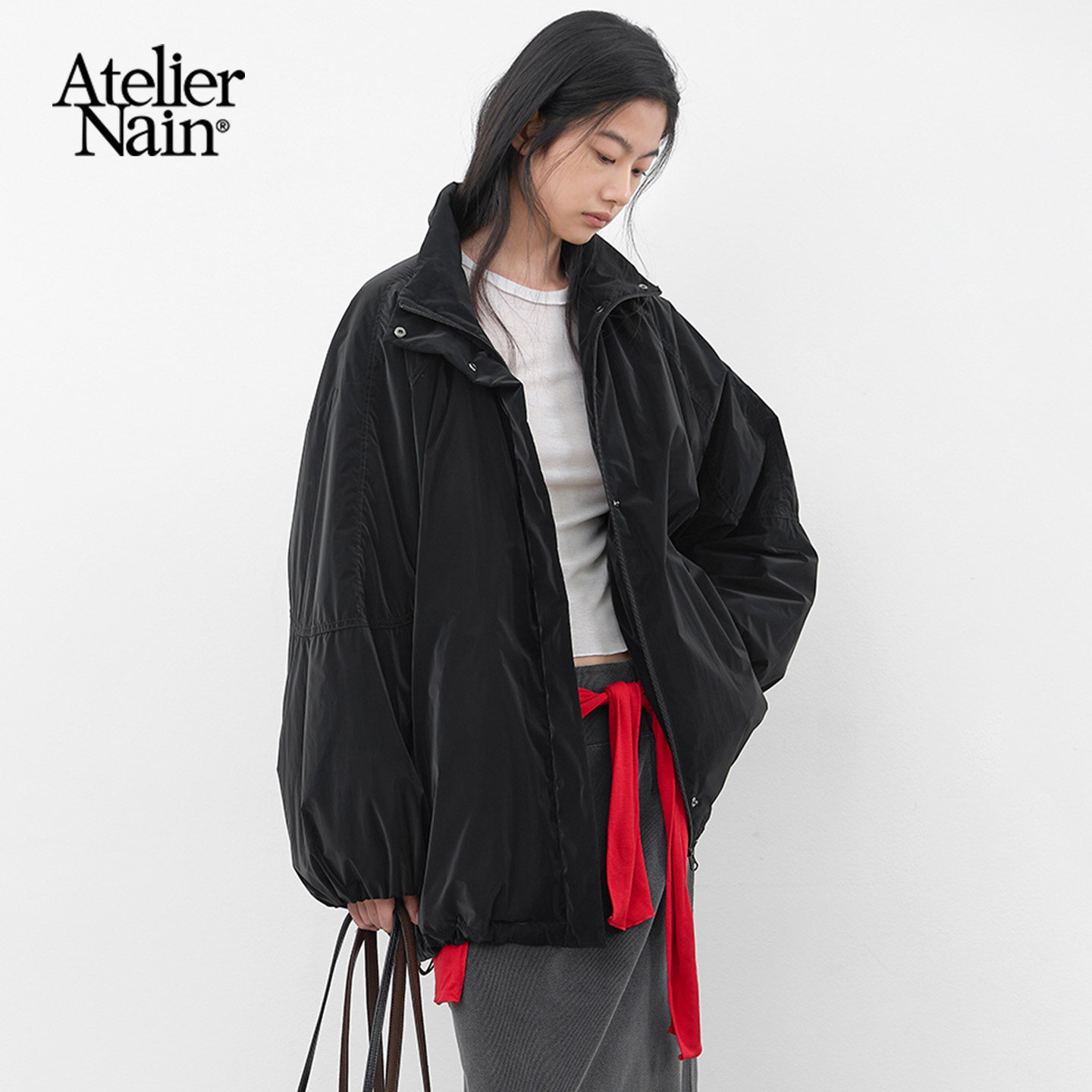反光面绗缝加厚宽松棉服女