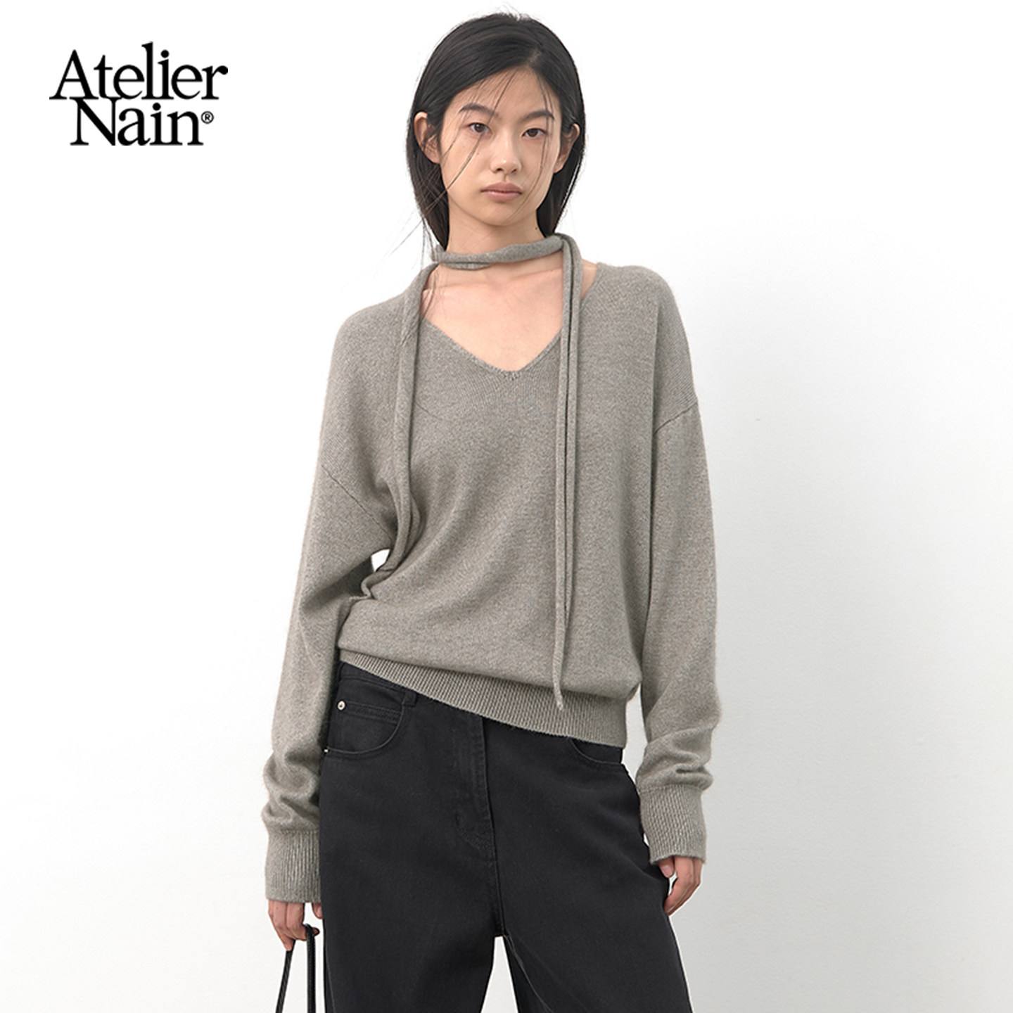 Atelier Nain2026年秋冬新款V领针织衫韩版宽松设计感慵懒风毛衣