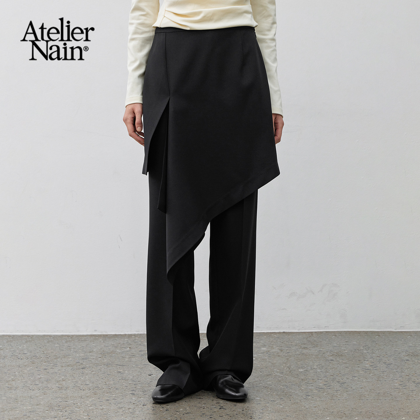 Atelier Nain2026年秋季新款裙裤女垂感叠穿黑色松弛感直筒长裤