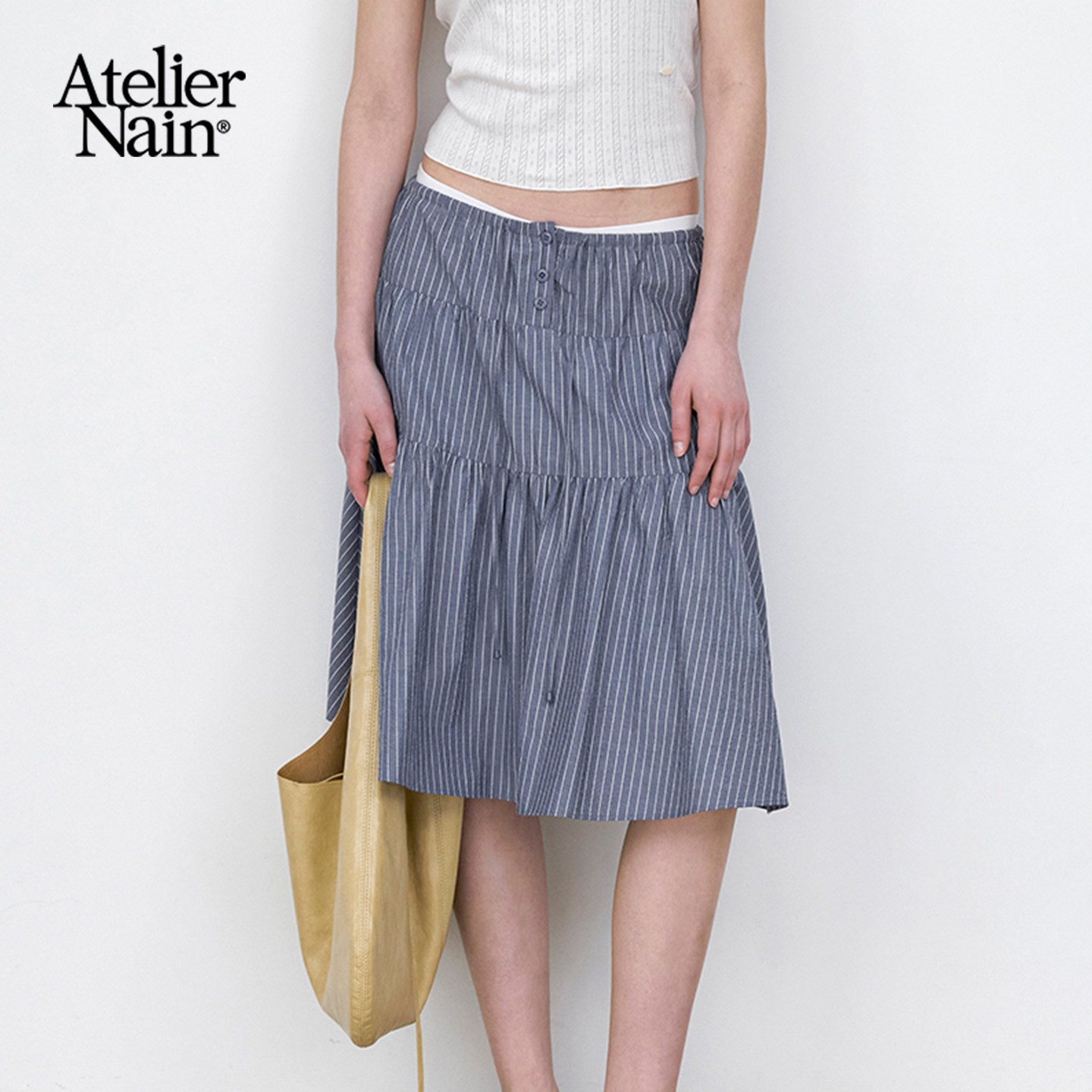 博主同款Atelier Nain2026年夏季新款韩系条纹蛋糕裙显瘦半身裙女