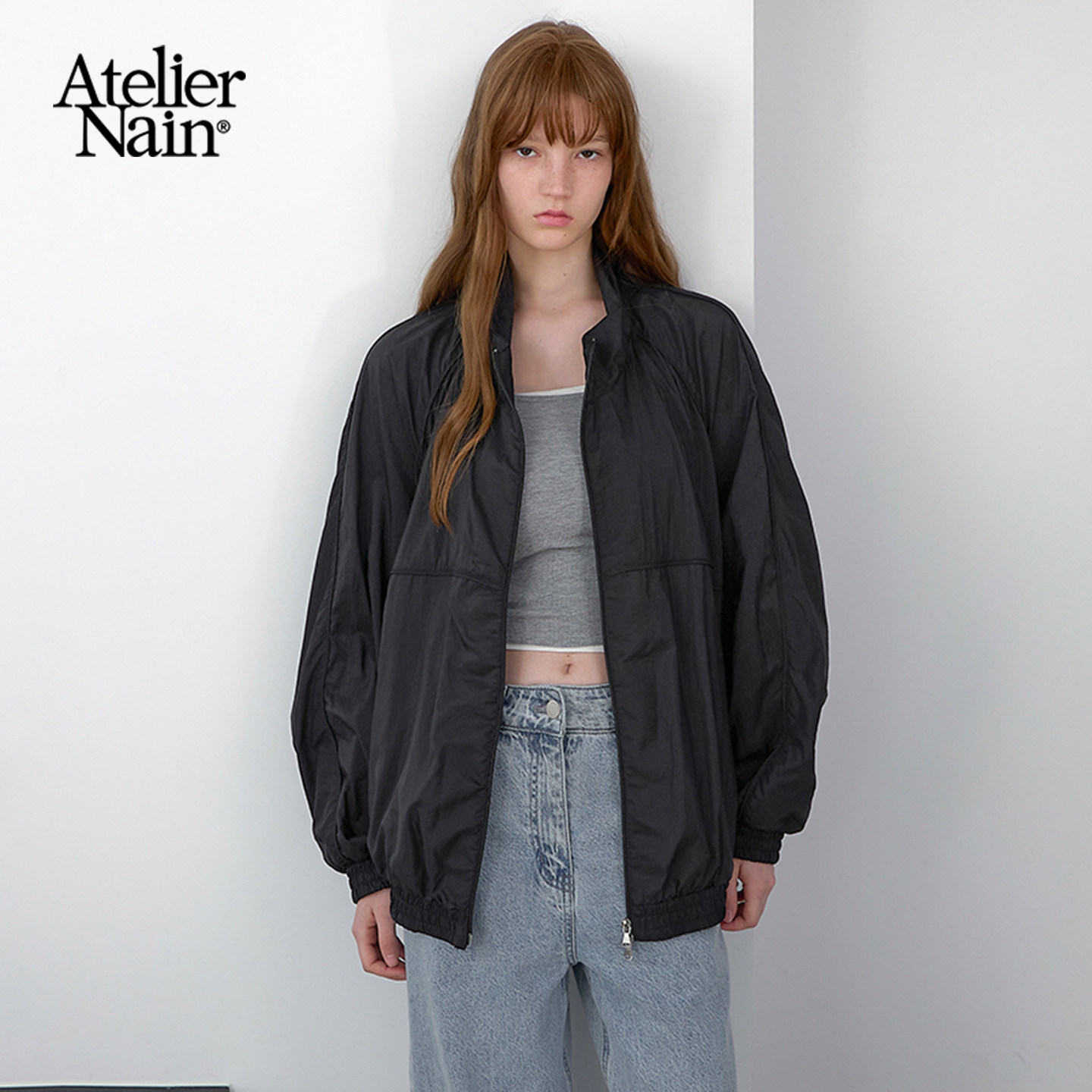 Atelier Nain2026年春季新款黑色立领短外套女韩版休闲风夹克上衣