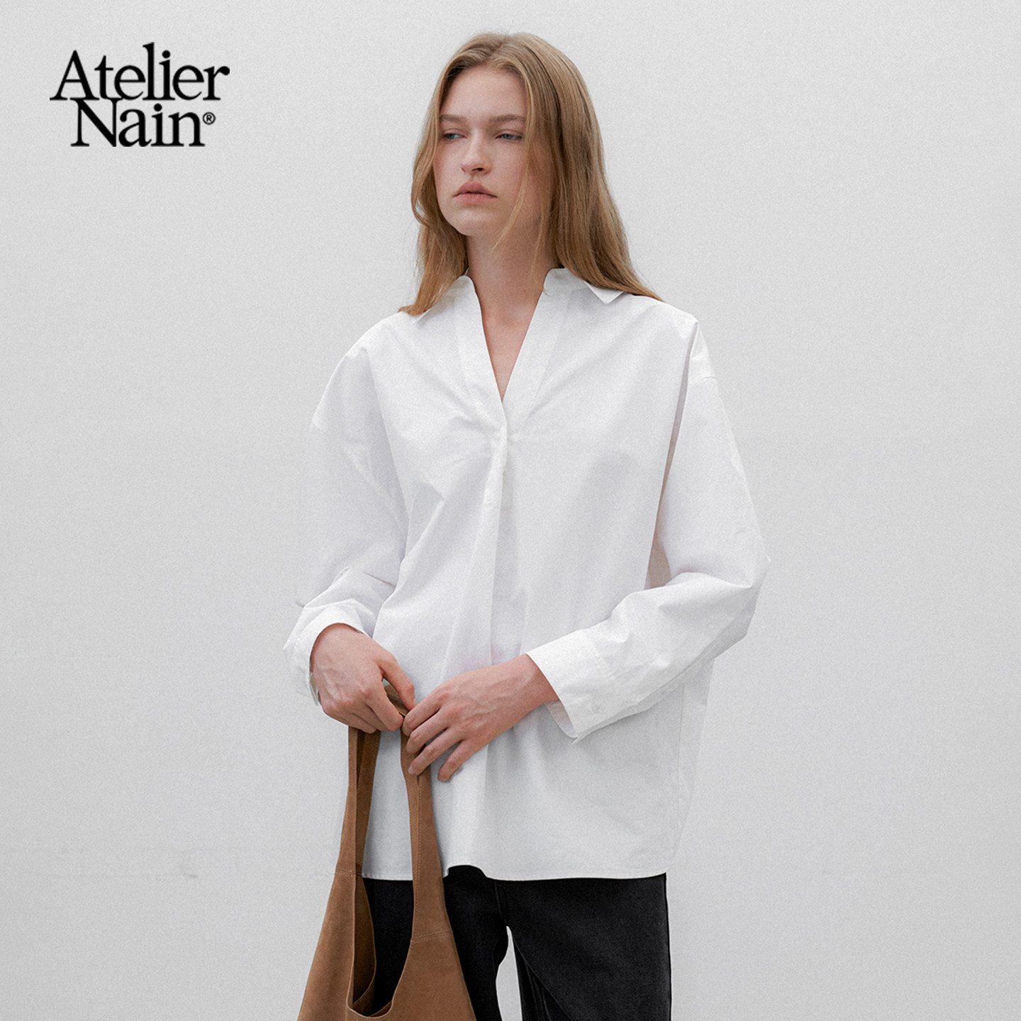 Atelier Nain2025年秋季新款白色衬衫韩版休闲百搭小众长袖上衣女