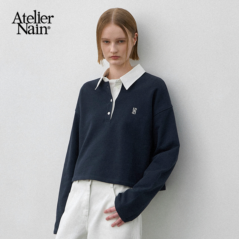 复古撞色纯棉翻领T恤半宽松上衣