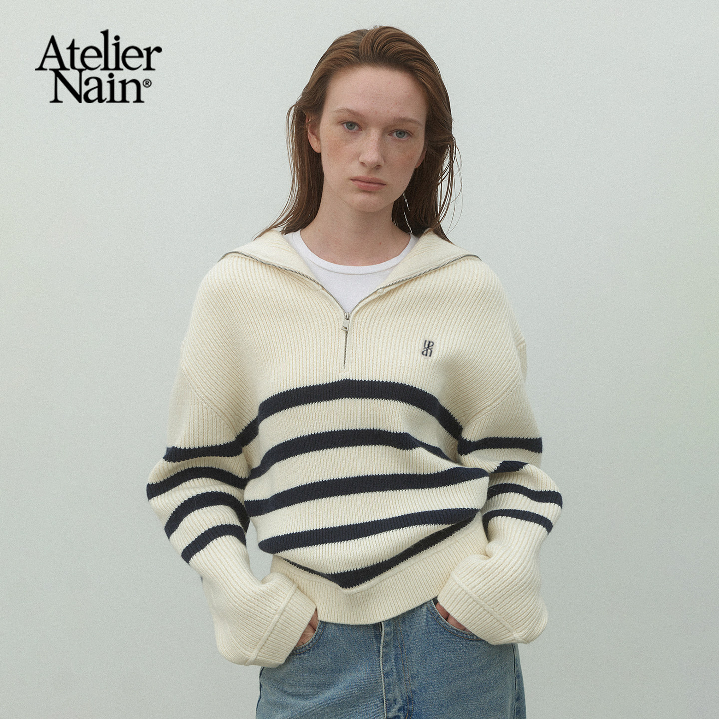 【一枝南南同款】Atelier Nain2025年秋冬新款条纹保暖针织衫毛衣