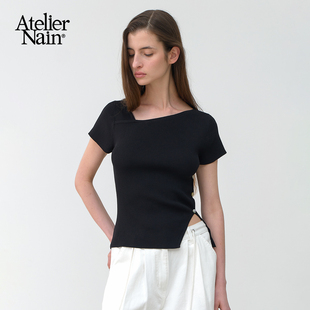 允仔同款 Nain2025年夏季 Atelier 女 新款 斜肩T恤甜美凉感短袖