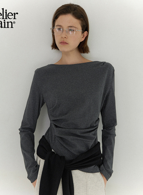 【邢菲同款】Atelier Nain2025年新款一字领长袖T恤褶皱设计上衣