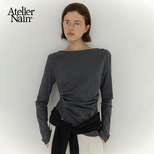 一字领长袖 Nain2025年新款 Atelier T恤褶皱设计上衣 邢菲同款