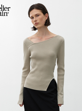 Atelier Nain2025年秋季琥珀流光风露肩针织衫韩版显瘦长袖上衣女