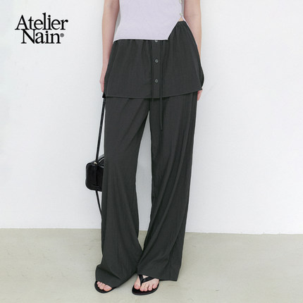Atelier Nain2026年夏季新款假两件系带阔腿裤简约休闲慵懒风裤子