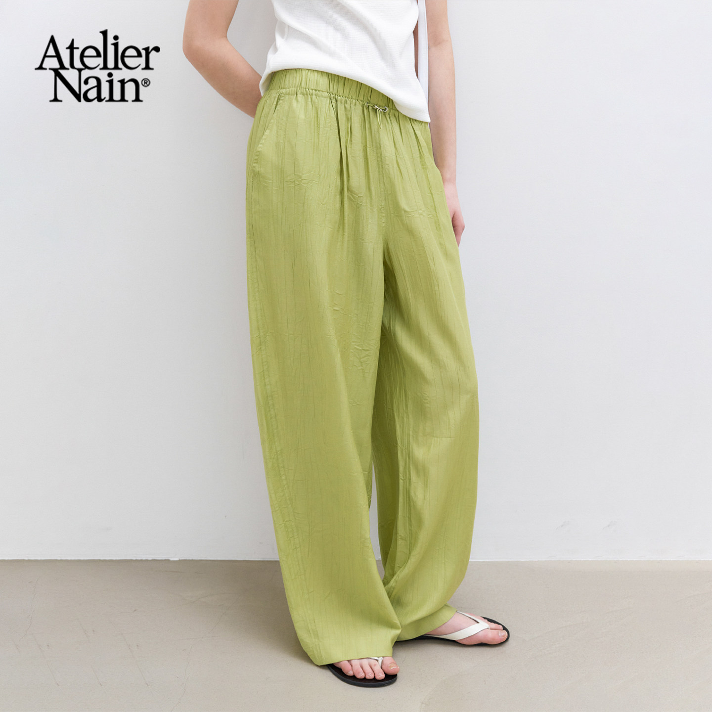 Atelier Nain2026年夏季新款抽绳宽松阔腿裤韩版小众凉感休闲裤女