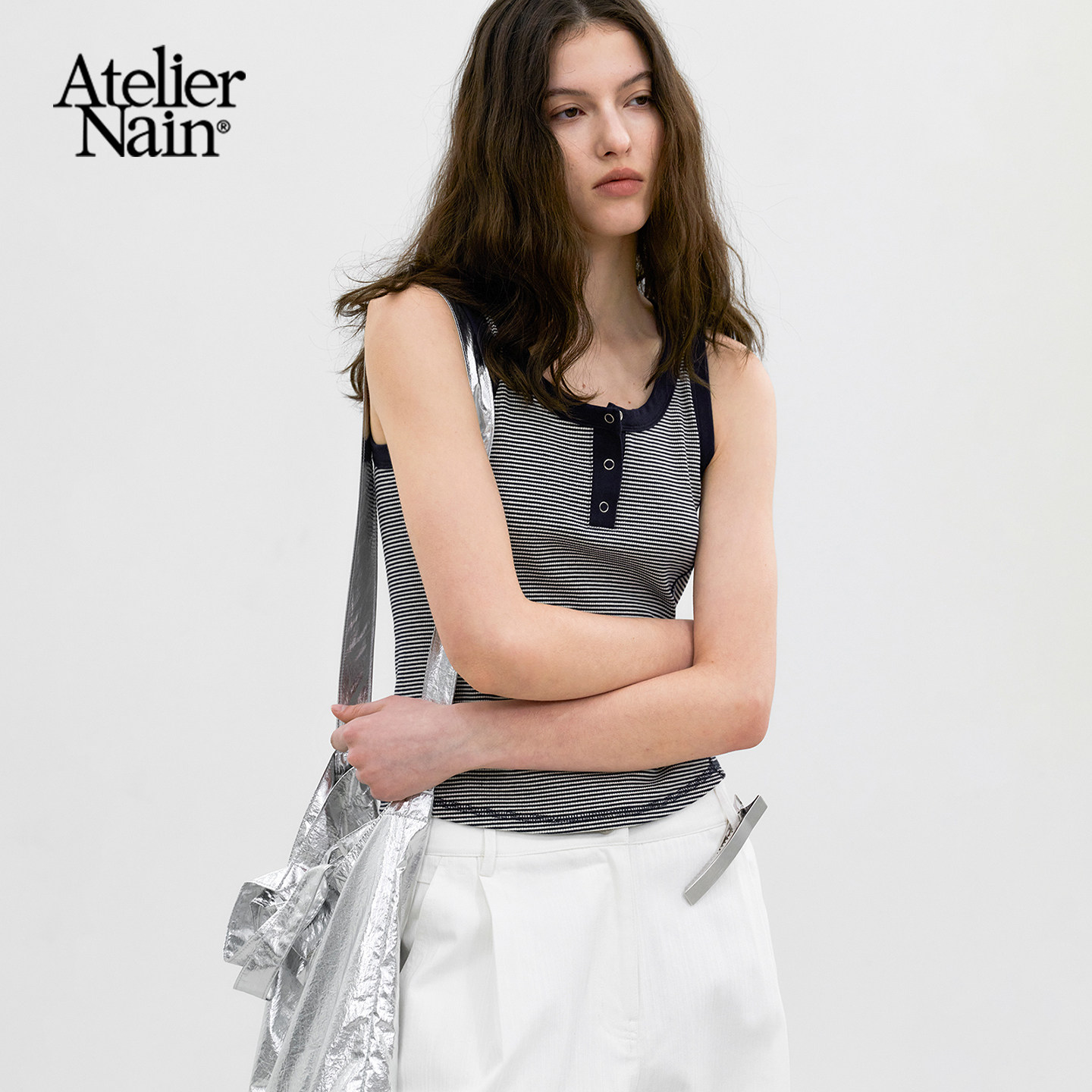 Atelier Nain2026年夏季新款条纹吊带背心女外穿修身显瘦无袖上衣