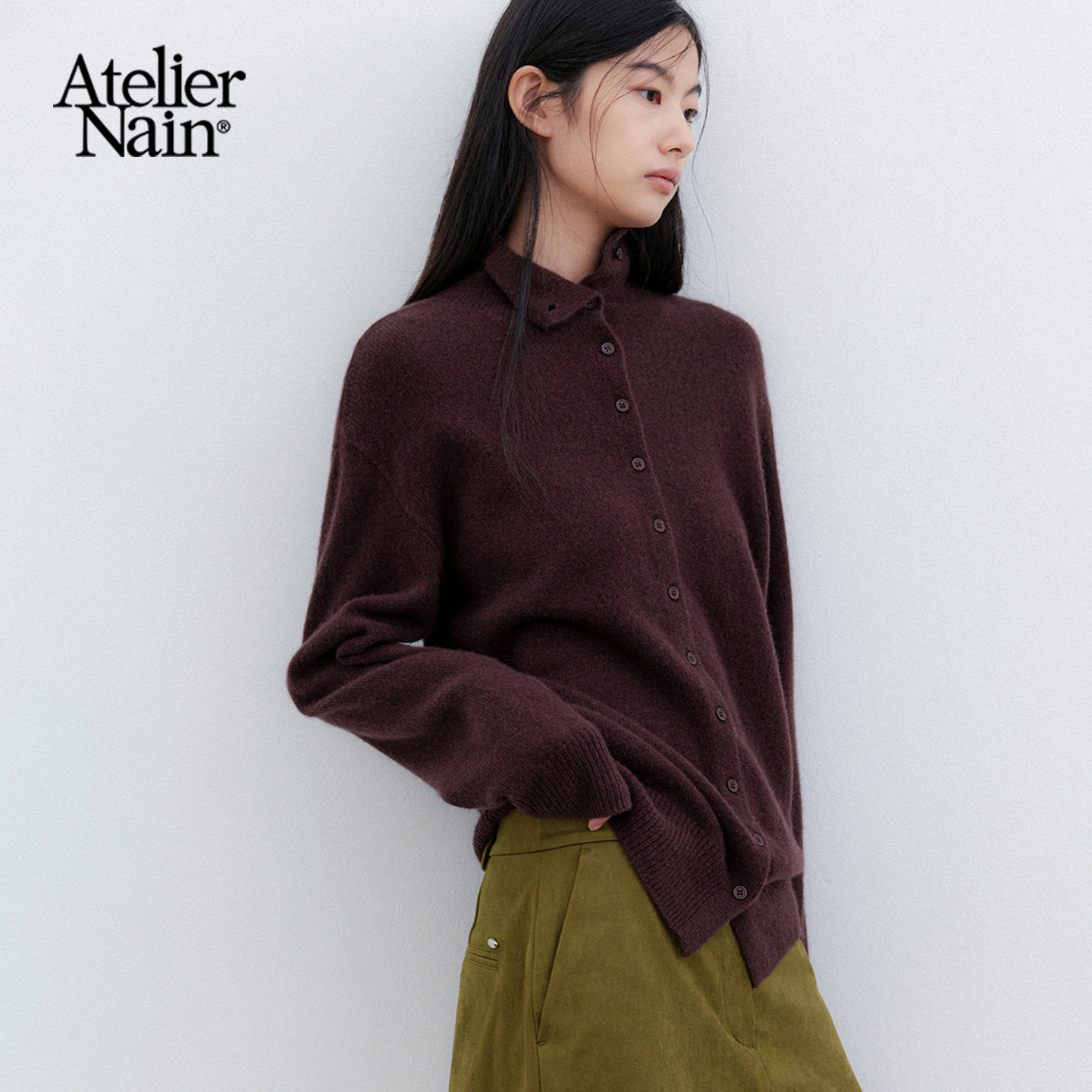 Atelier Nain2026年秋冬新款老钱风羊毛高领针织开衫女显瘦上衣