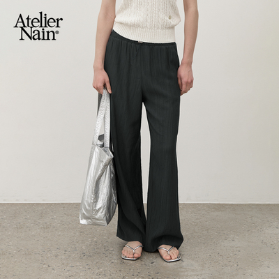 Atelier Nain2025年夏季新款长裤韩版褶皱抽绳宽松凉感休闲直筒裤
