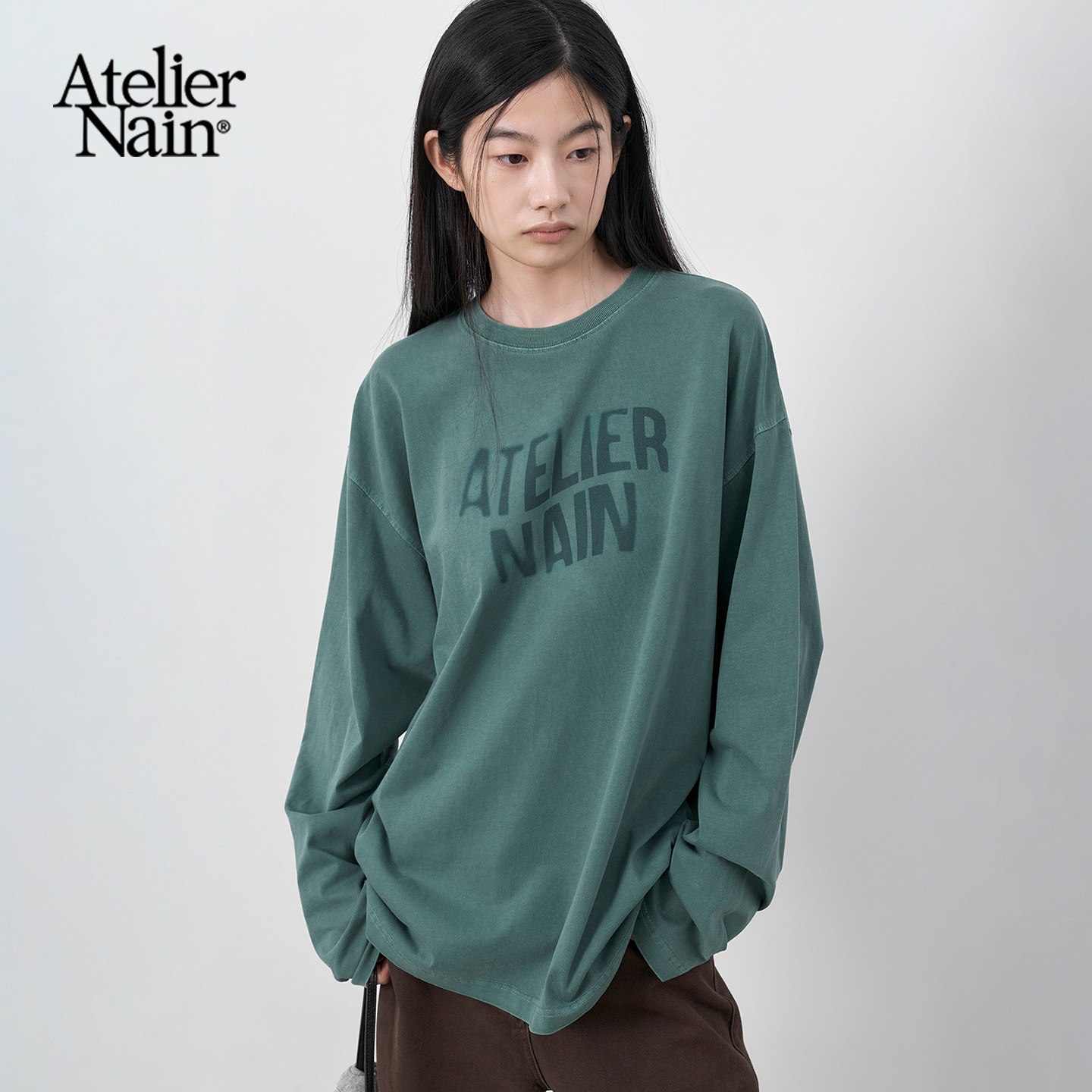 Atelier Nain2026年秋冬新款卫衣做旧字母长袖T恤女宽松百搭上衣