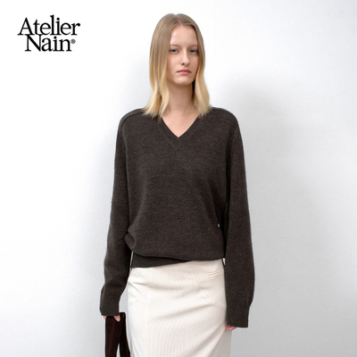 Atelier Nain2025年秋冬新款V领毛衣时尚百搭气质针织衫上衣女
